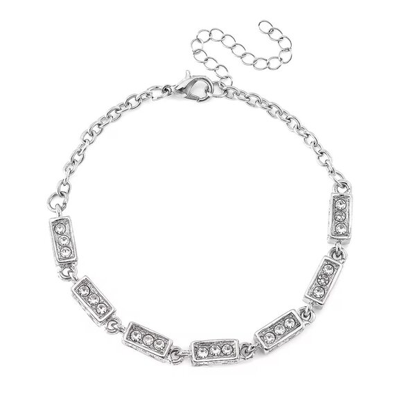 NEW Simulated Diamond Bracelet in Silvertone Fits up to 7.5" Wrist - Picture 3 of 3